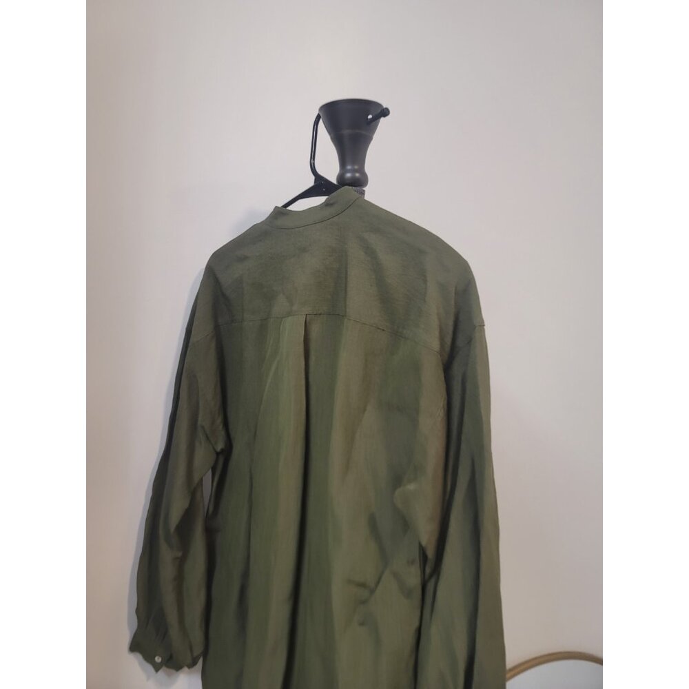 ANN MASHBURN Olive Green Linen Button-Front Tunic - Picture 3 of 7